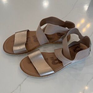 Sorel Sandals in Metallic and Tan